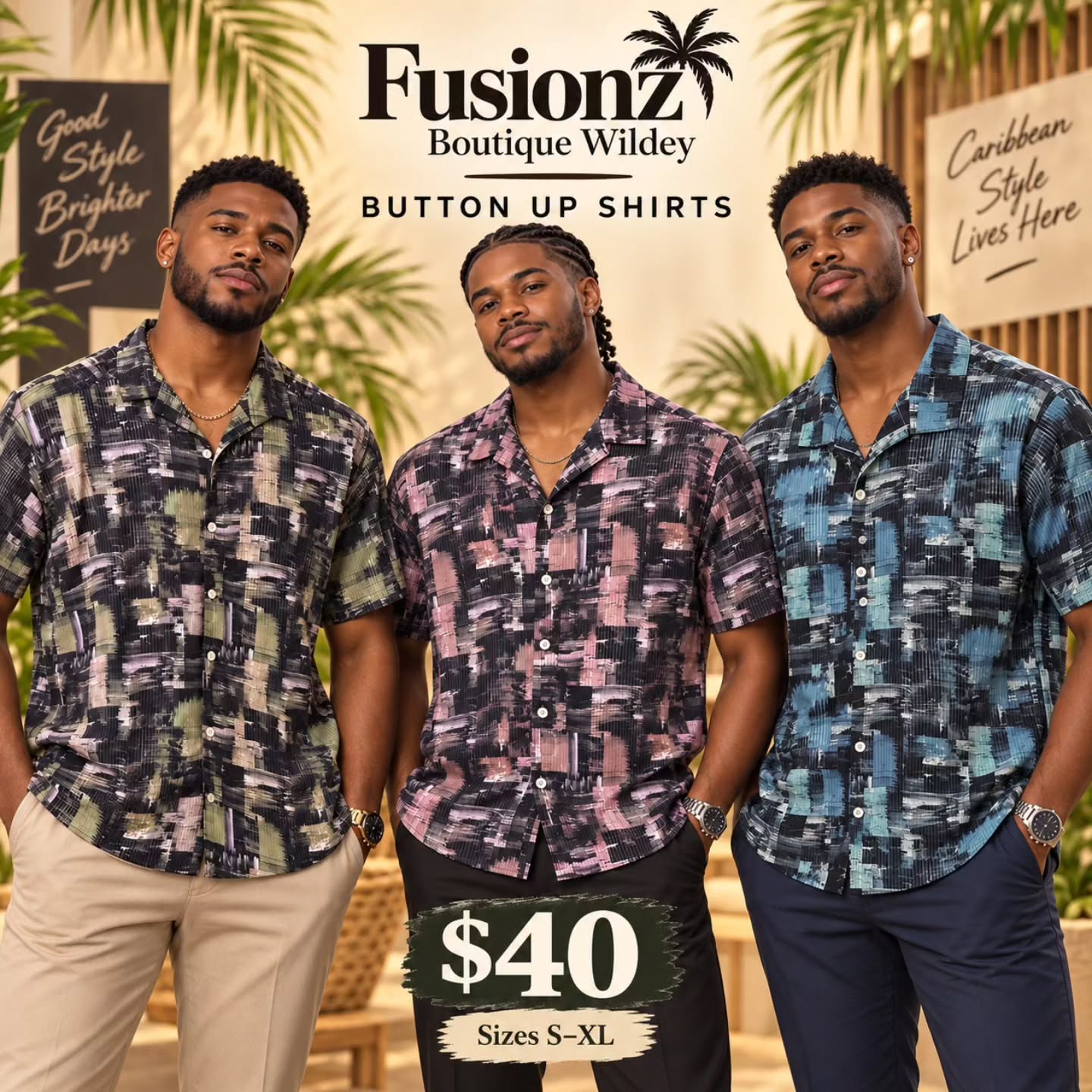 Fusionz Boutique Wildey – Button Up Shirts at $40