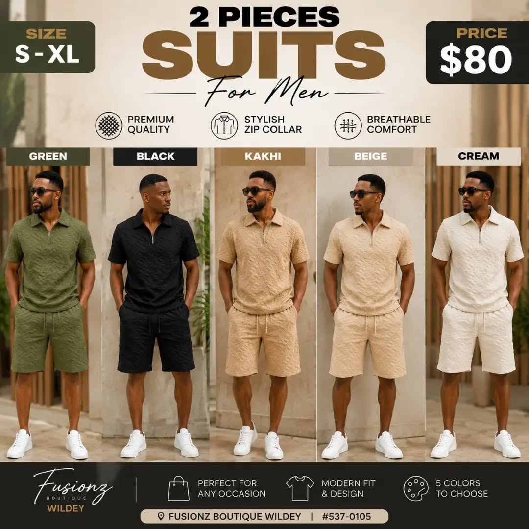 2-Piece Men's Suits – Only $85 (Patterned) & $80 (Solid) at Fusionz Boutique Wildey