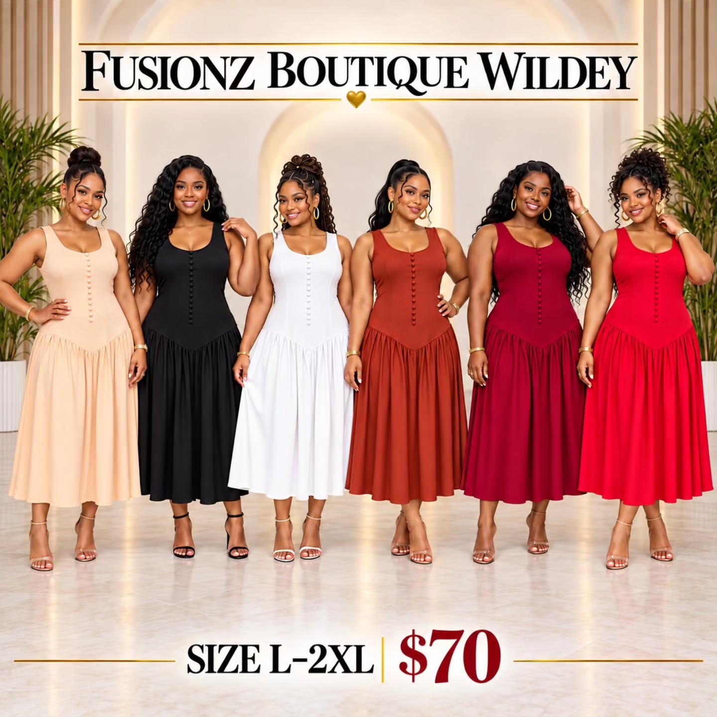 Fusionz Boutique Wildey – Midi Dresses Size L-2XL at $70