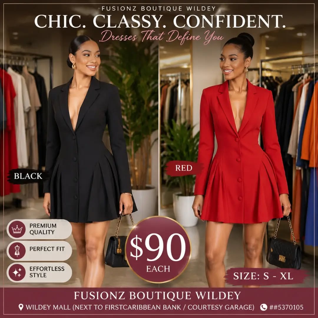 Chic Blazer Dresses – $90 Each at Fusionz Boutique Wildey