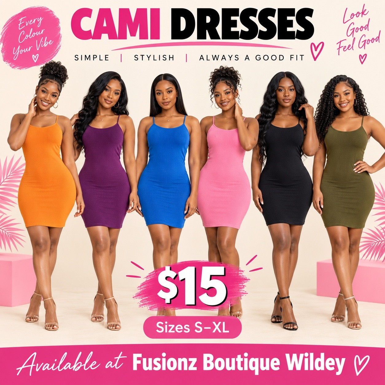 Ladies Dresses – Ribbed Tank, Cami & Graphic Styles at $15 | Fusionz Boutique Wildey