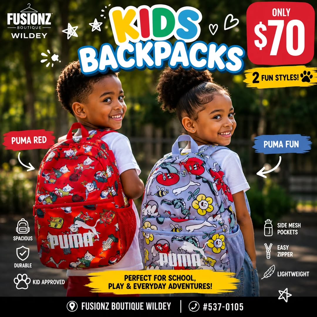 Back-to-School Puma Kids & Teen Backpacks from $70 at Fusionz Boutique Wildey