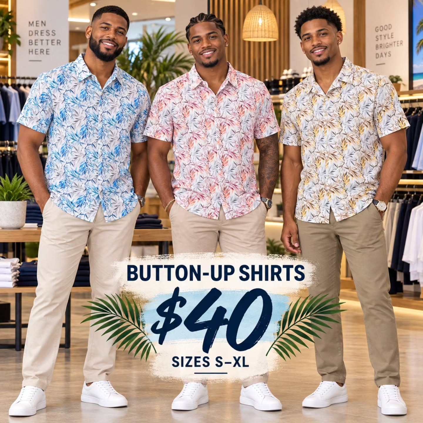 Men's Button-Up Shirts – $45 at Fusionz Boutique Wildey
