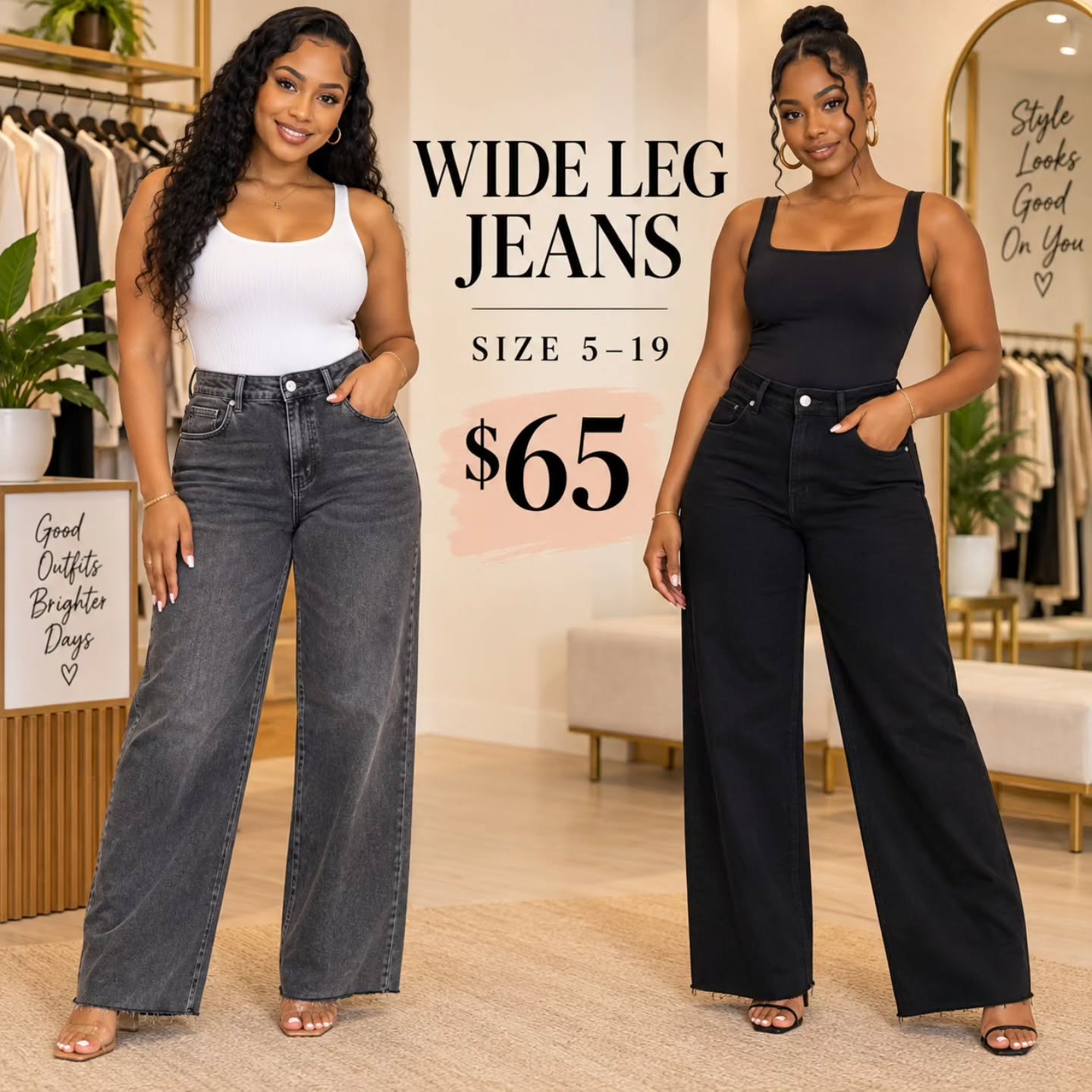 Wide Leg Jeans – Sizes 5-19 at $65