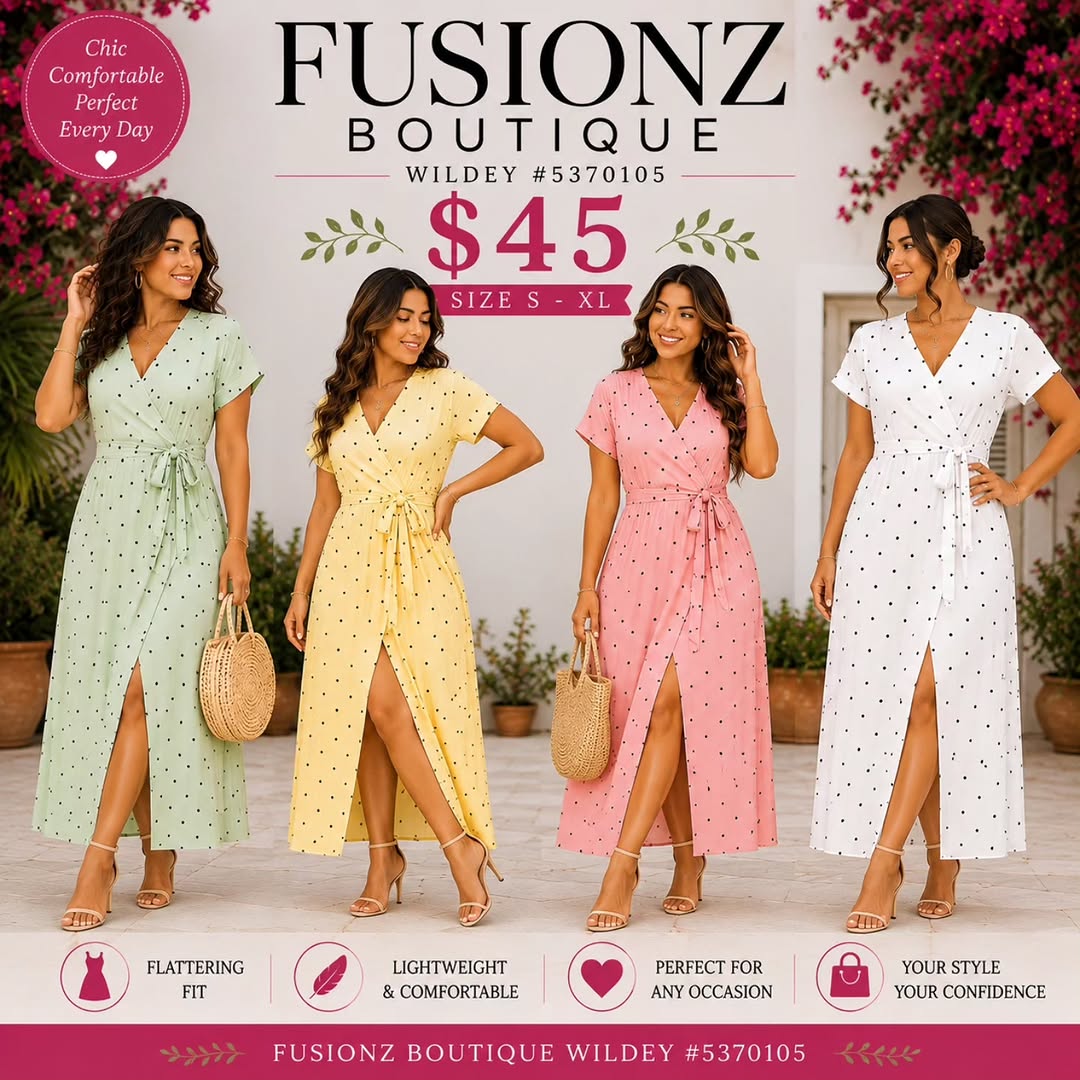 Fusionz Boutique Wildey – Polka Dot Wrap Dresses at $45