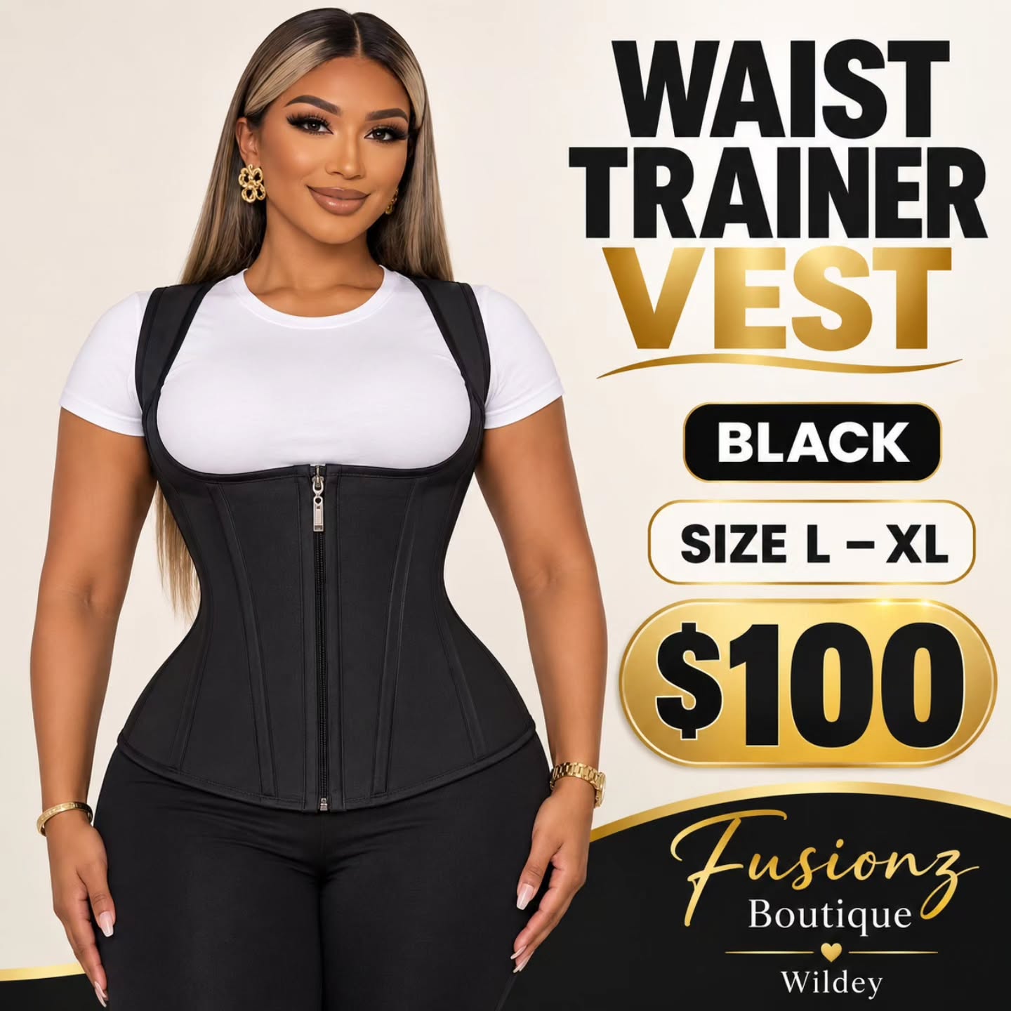 Waist Trainer Vest – Black, Size L–XL for $100