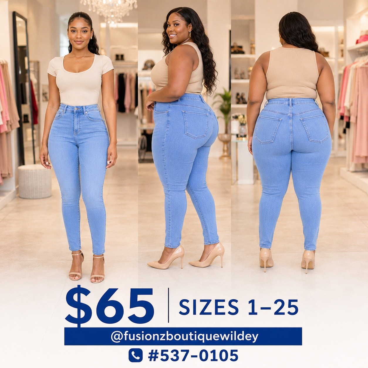 Fusionz Boutique Wildey – Jeans $65 | Sizes 1–25