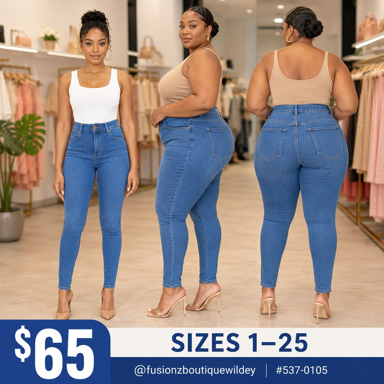 Fusionz Boutique Wildey – Jeans $65 | Sizes 1–25