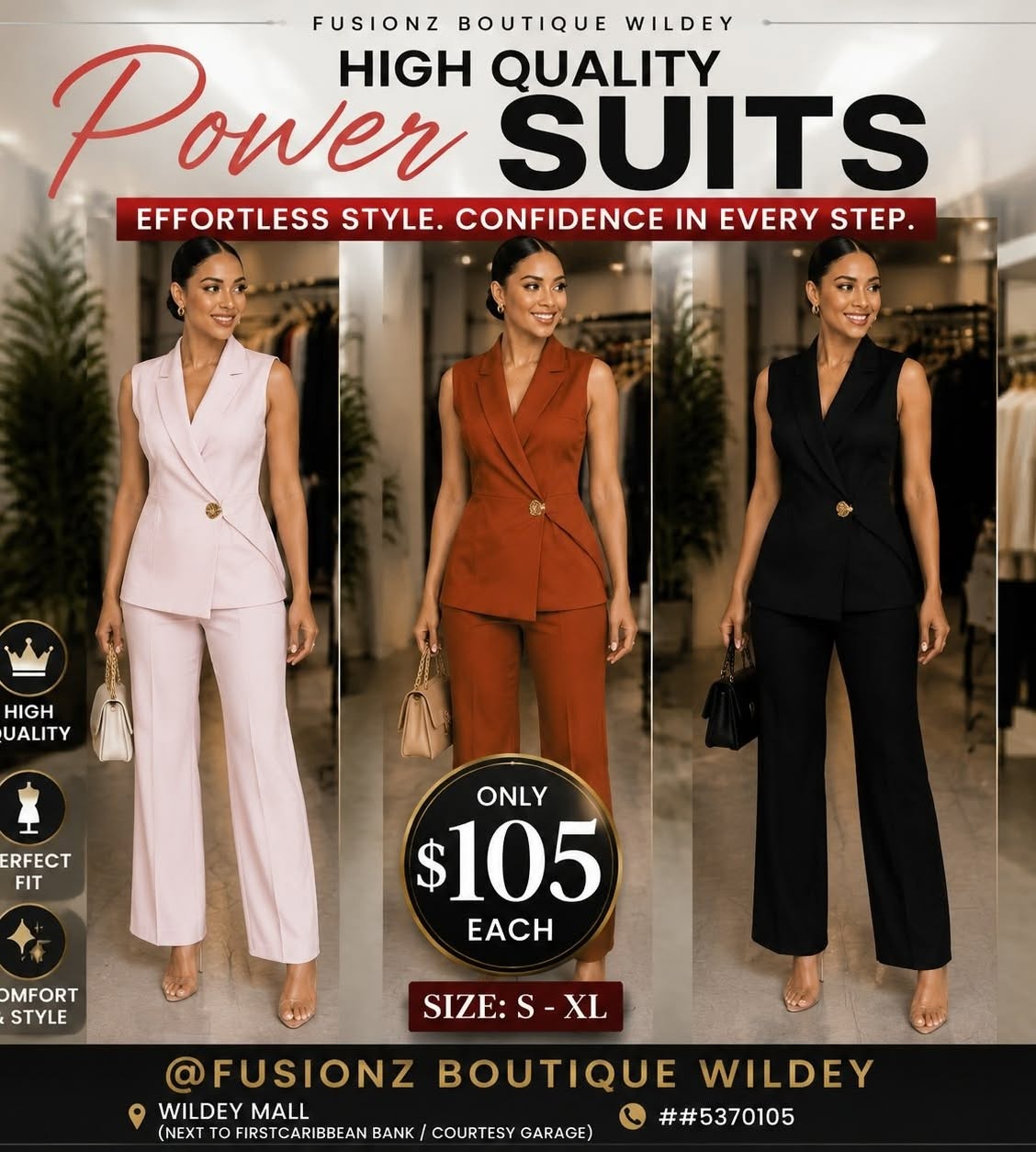 Fusionz Boutique Wildey – Suits & Pleated Dresses Available Now