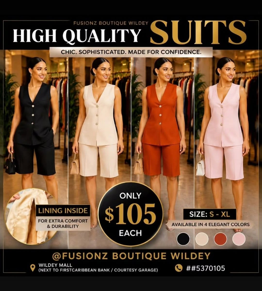 Fusionz Boutique Wildey – Suits & Pleated Dresses Available Now