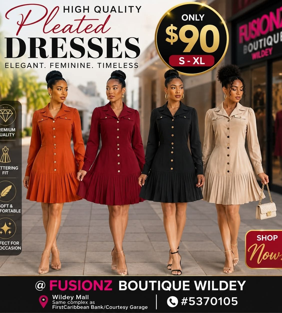 Fusionz Boutique Wildey – Suits & Pleated Dresses Available Now