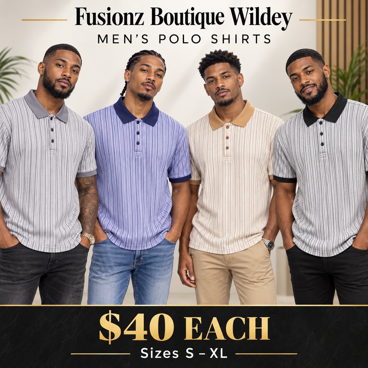 Fusionz Boutique Wildey Men's Shirts – $40 Each
