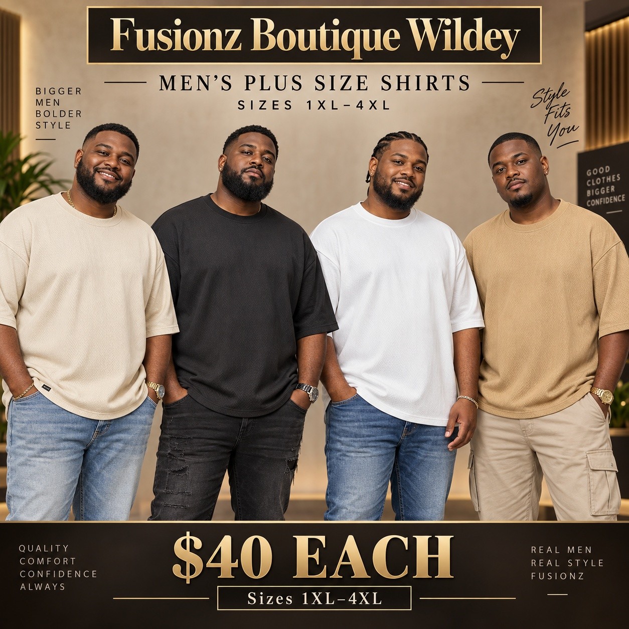 Fusionz Boutique Wildey Men's Shirts – $40 Each