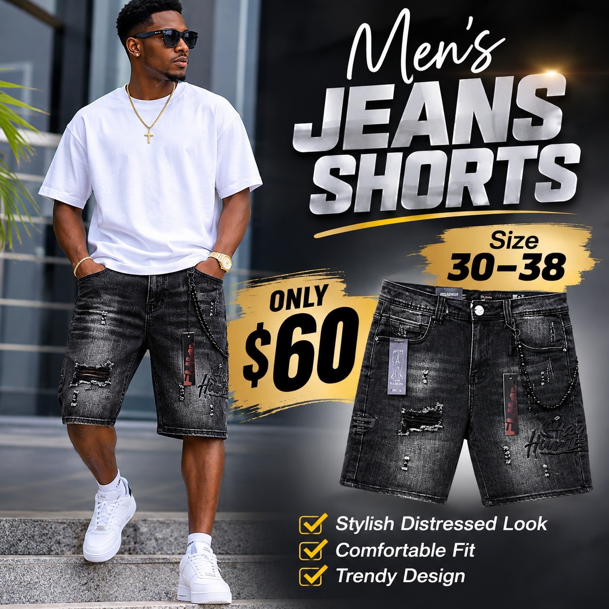Men's Distressed Denim Shorts – 3 Styles from $60 at Fusionz Boutique Wildey
