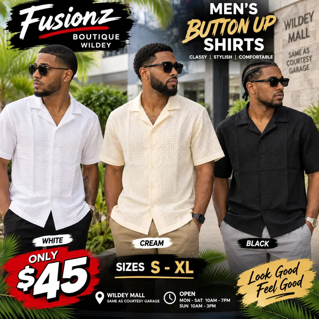 Men's Button-Up Shirts – Only $45 at Fusionz Boutique Wildey