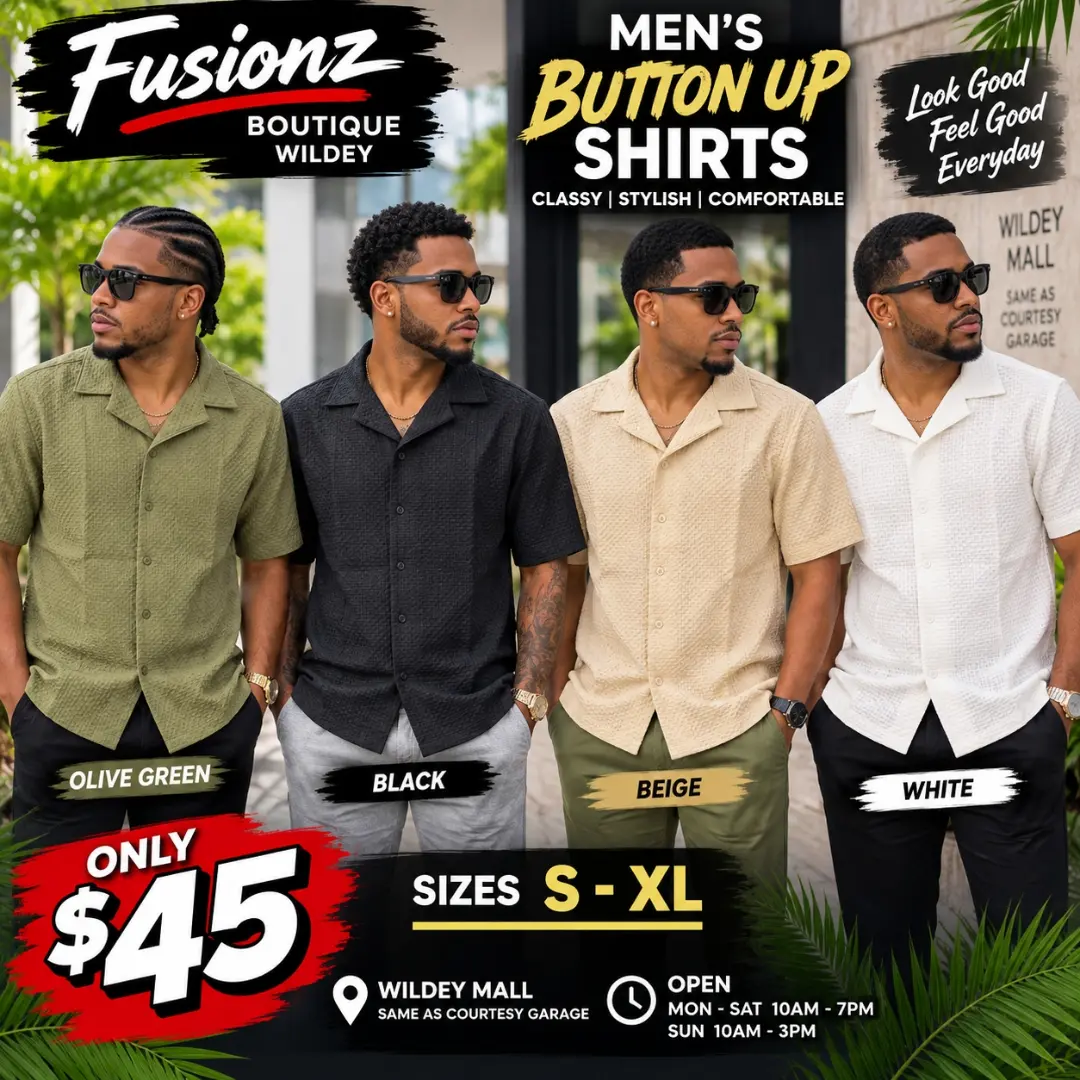 Men's Button-Up Shirts – Only $45 at Fusionz Boutique Wildey