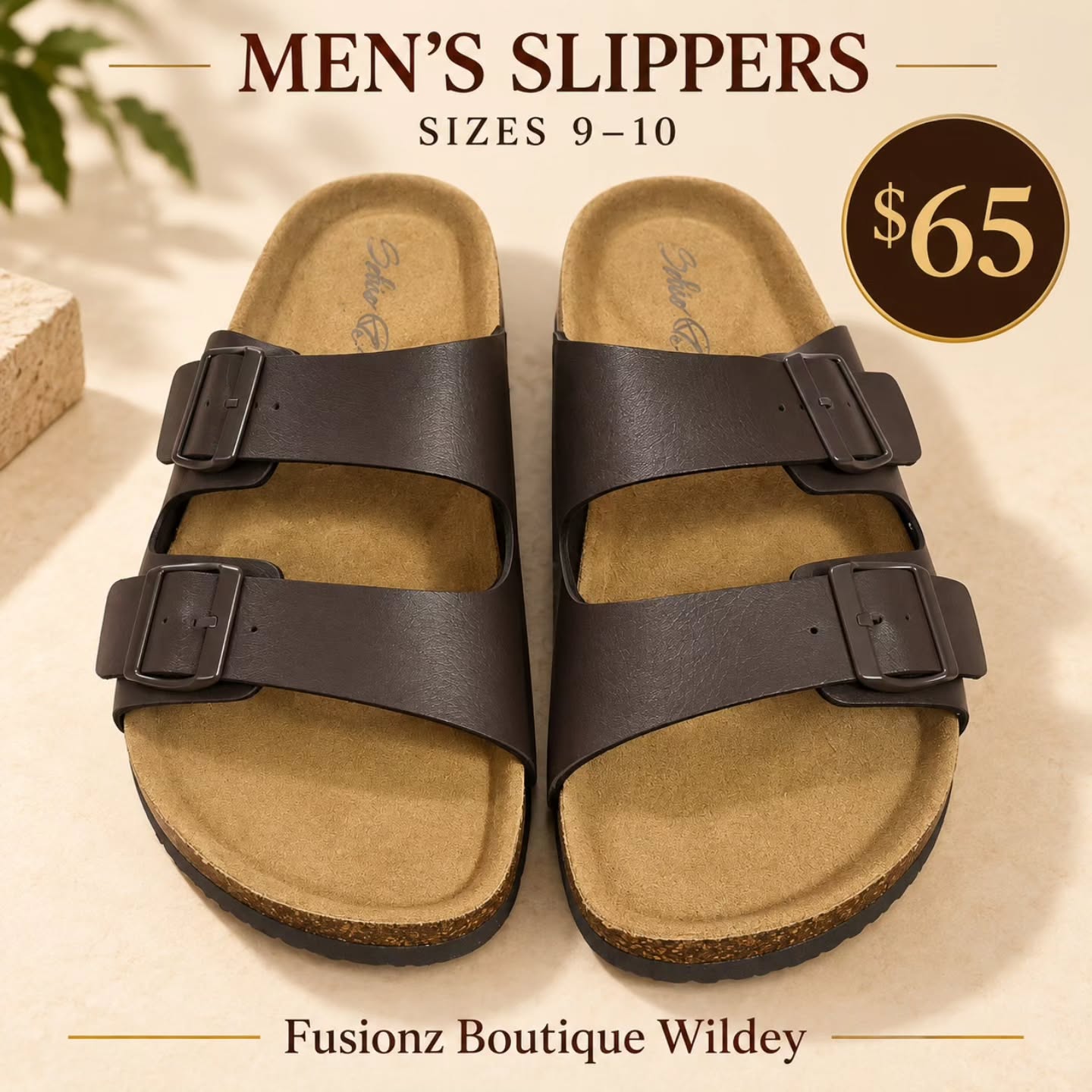 Men's Slippers (Sizes 9–10) – $65 at Fusionz Boutique Wildey