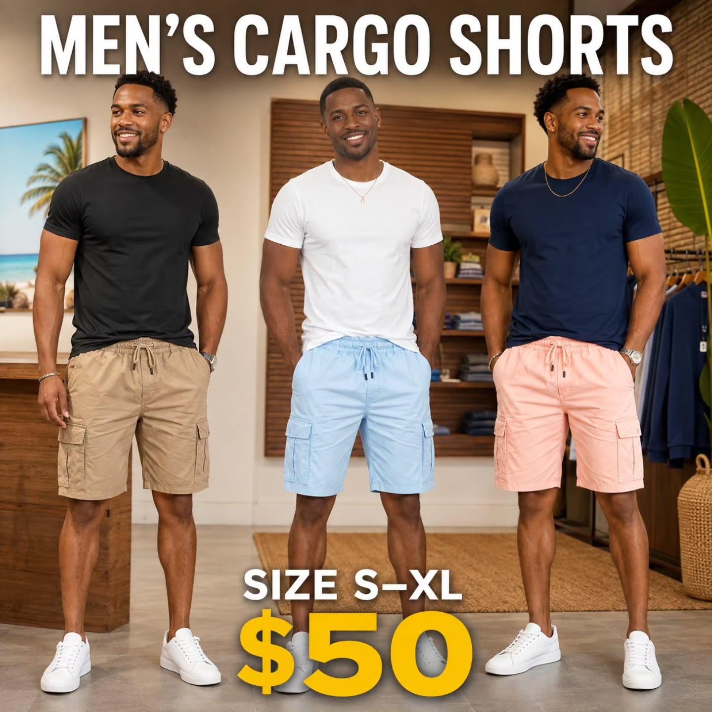 Men's Cargo Shorts – Sizes S–XL for $50