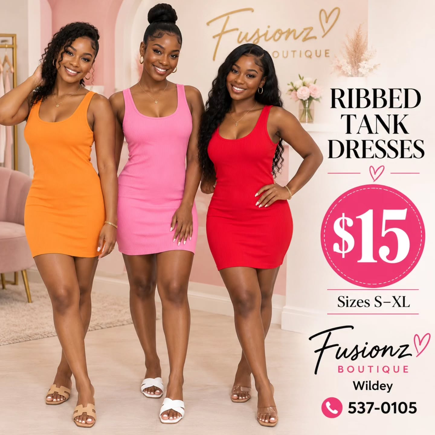 Ribbed Tank Dresses – $15 Each at Fusionz Boutique Wildey