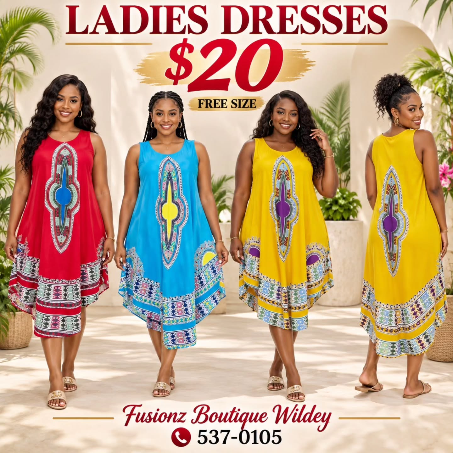 Ladies Dresses – $20 Free Size at Fusionz Boutique Wildey