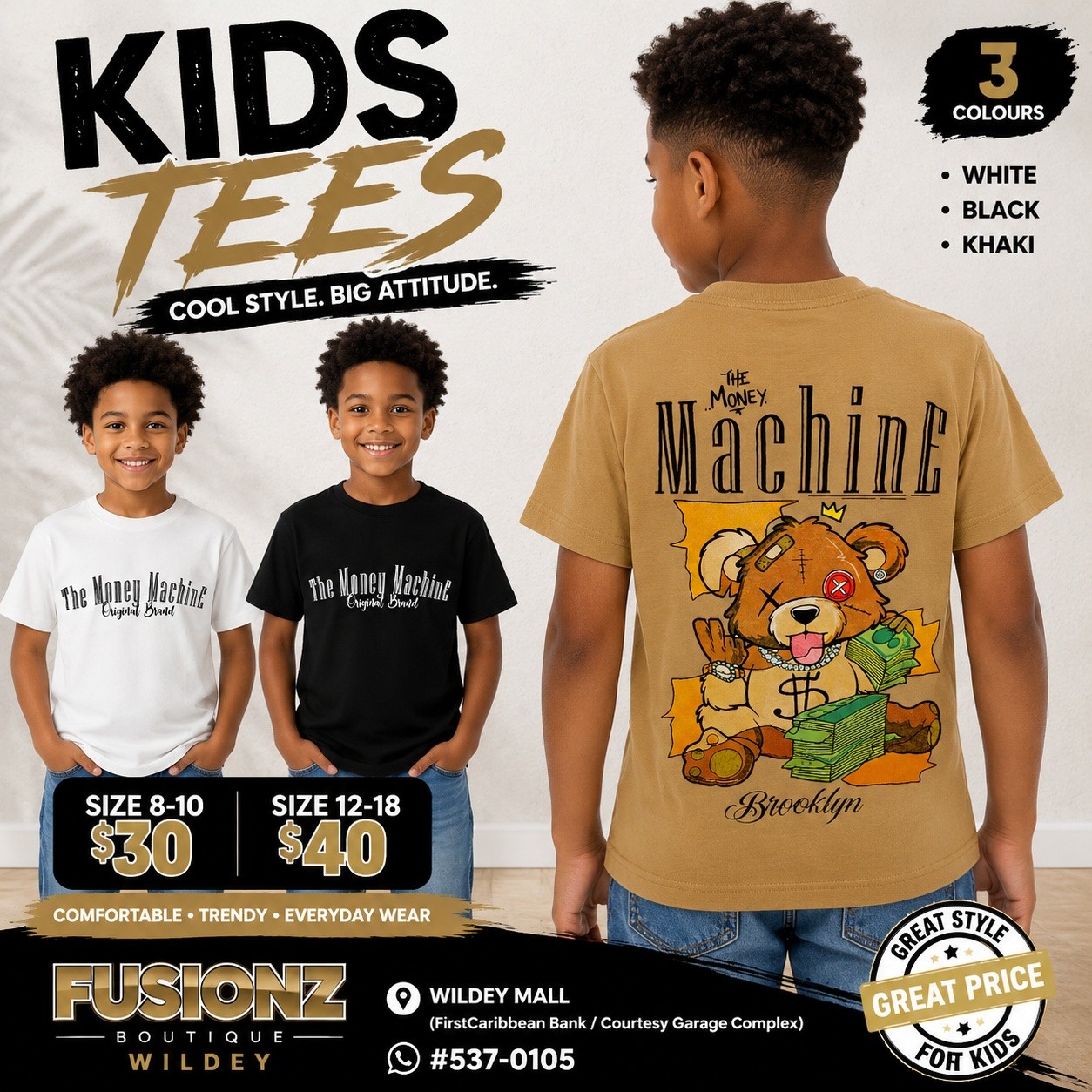 Fusionz Boutique Kids Tees – Sizes 8-10 from $30, Sizes 12-18 from $40