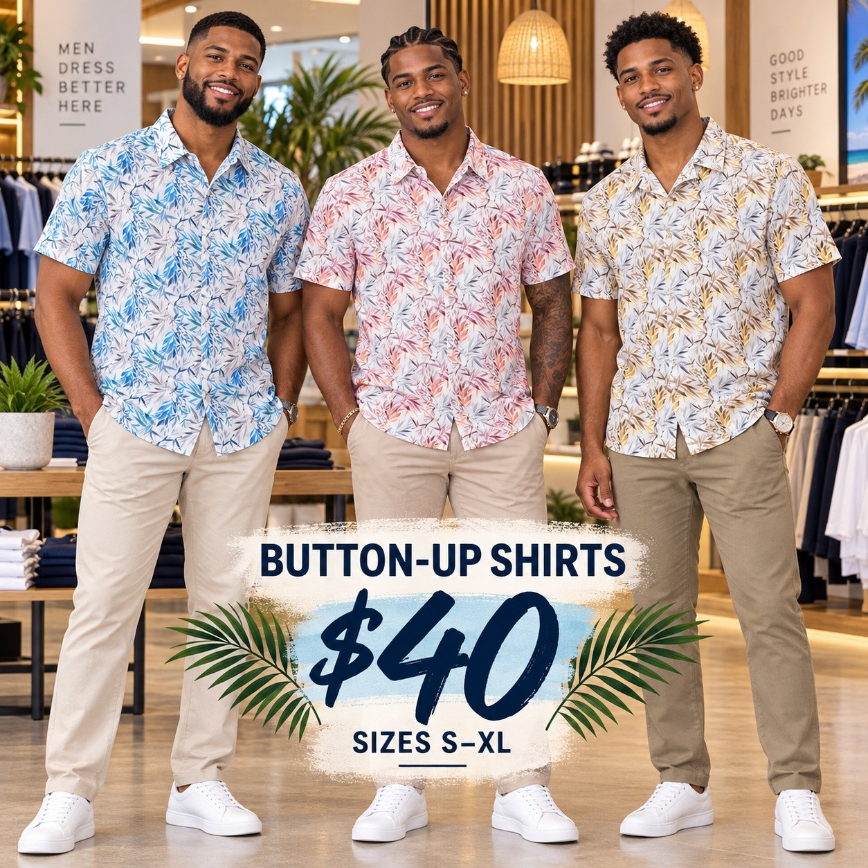 Fusionz Boutique Men's Button-Up Shirts — $40 (S–XL) & $50 Plus Size (1XL–4XL)