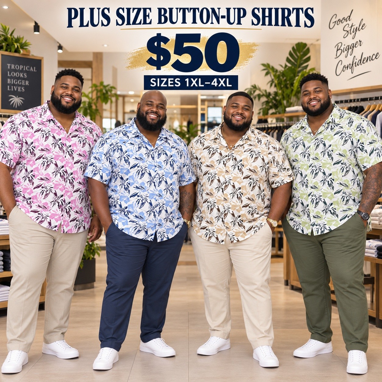 Fusionz Boutique Men's Button-Up Shirts — $40 (S–XL) & $50 Plus Size (1XL–4XL)