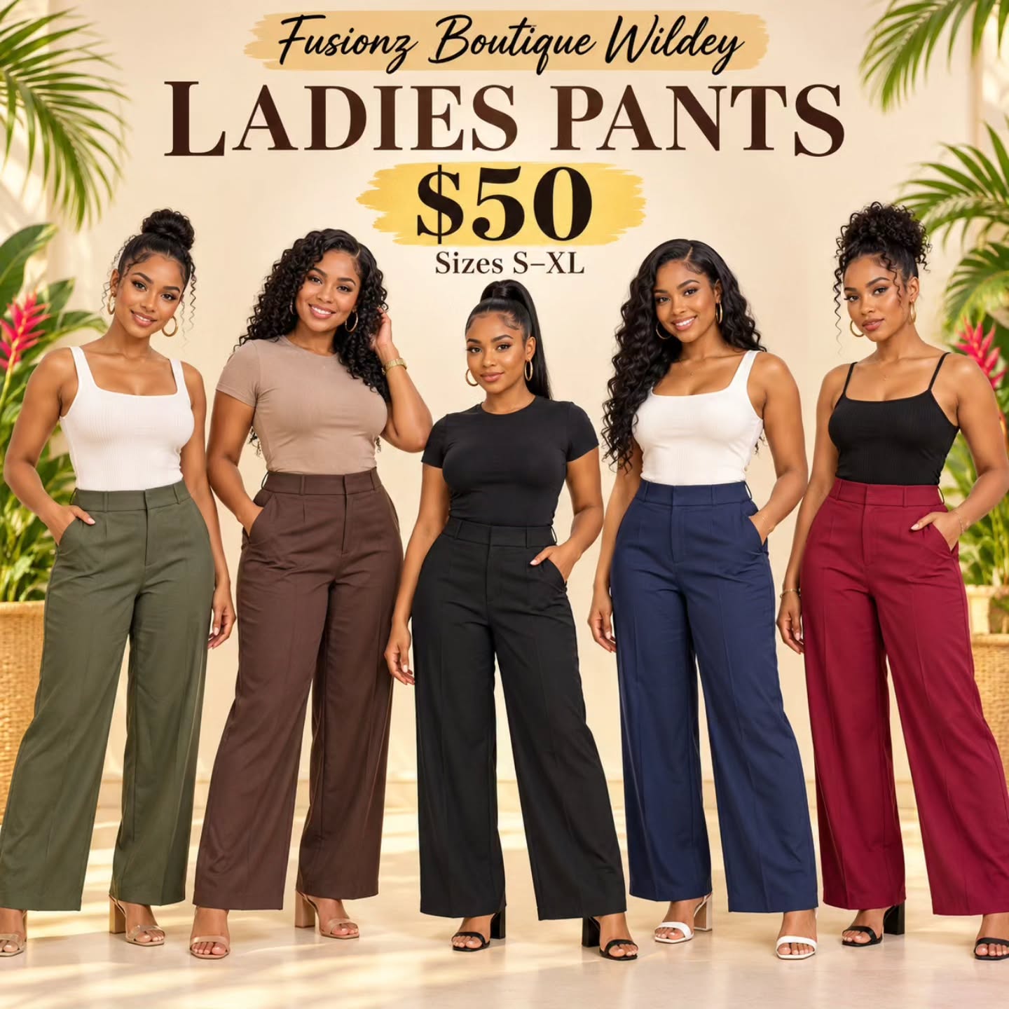 2-Piece Long Pants Suits $85 & Palazzo Pants $25 at Fusionz Boutique Wildey