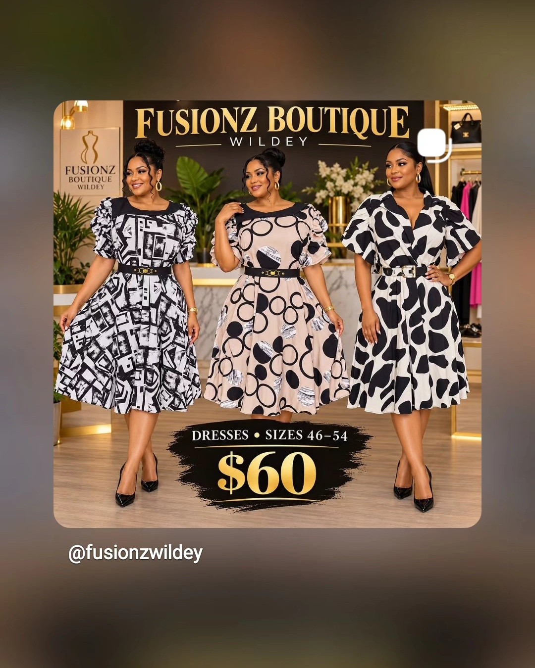 Dresses $60 – Sizes 44-54 at Fusionz Boutique Wildey