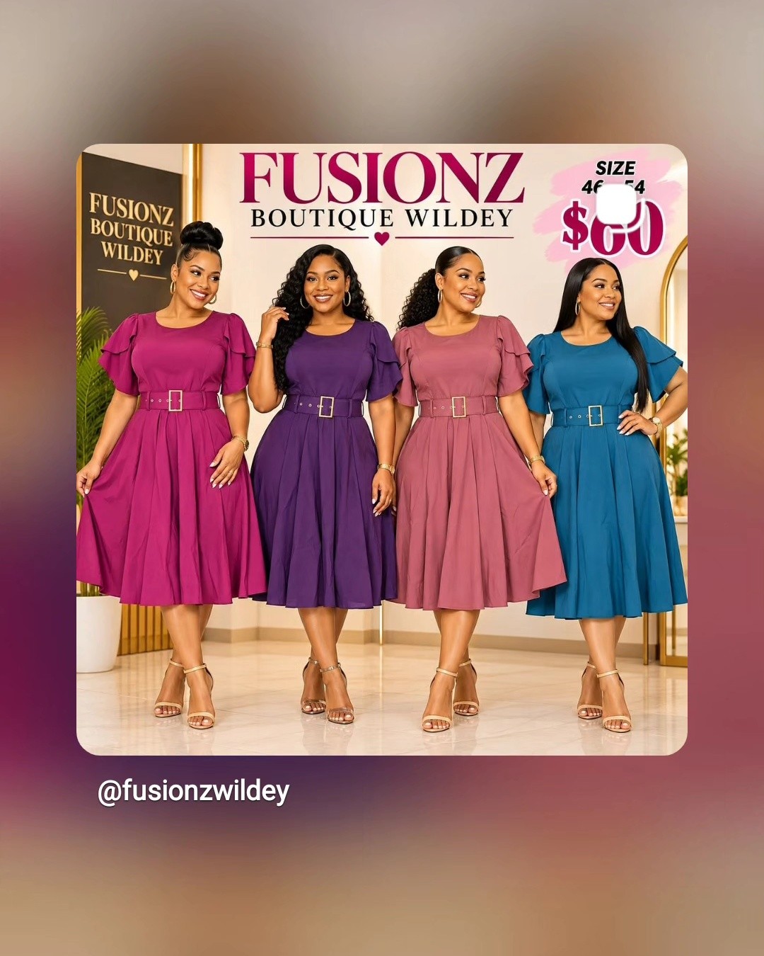 Dresses $60 – Sizes 44-54 at Fusionz Boutique Wildey