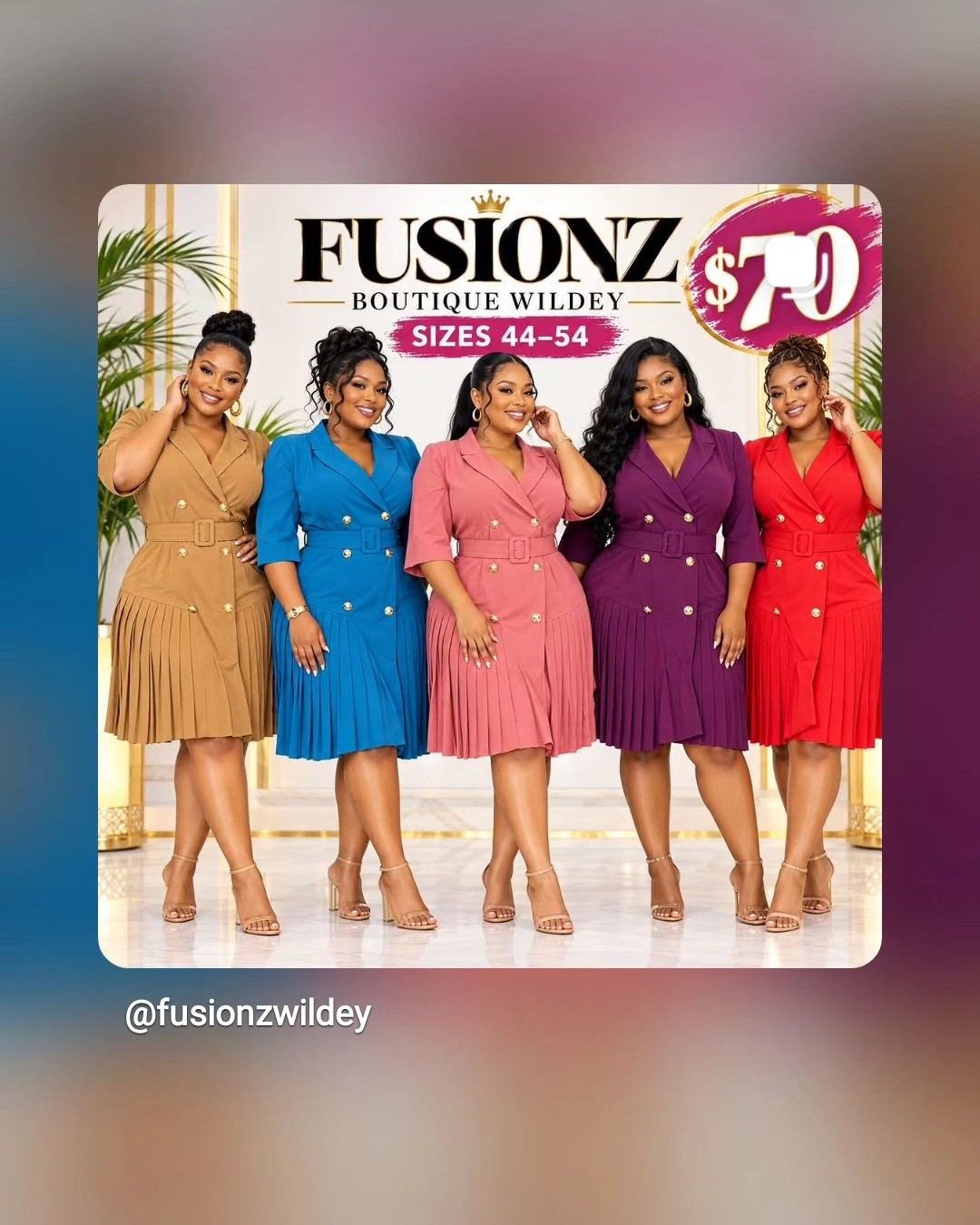 Dresses $60 – Sizes 44-54 at Fusionz Boutique Wildey
