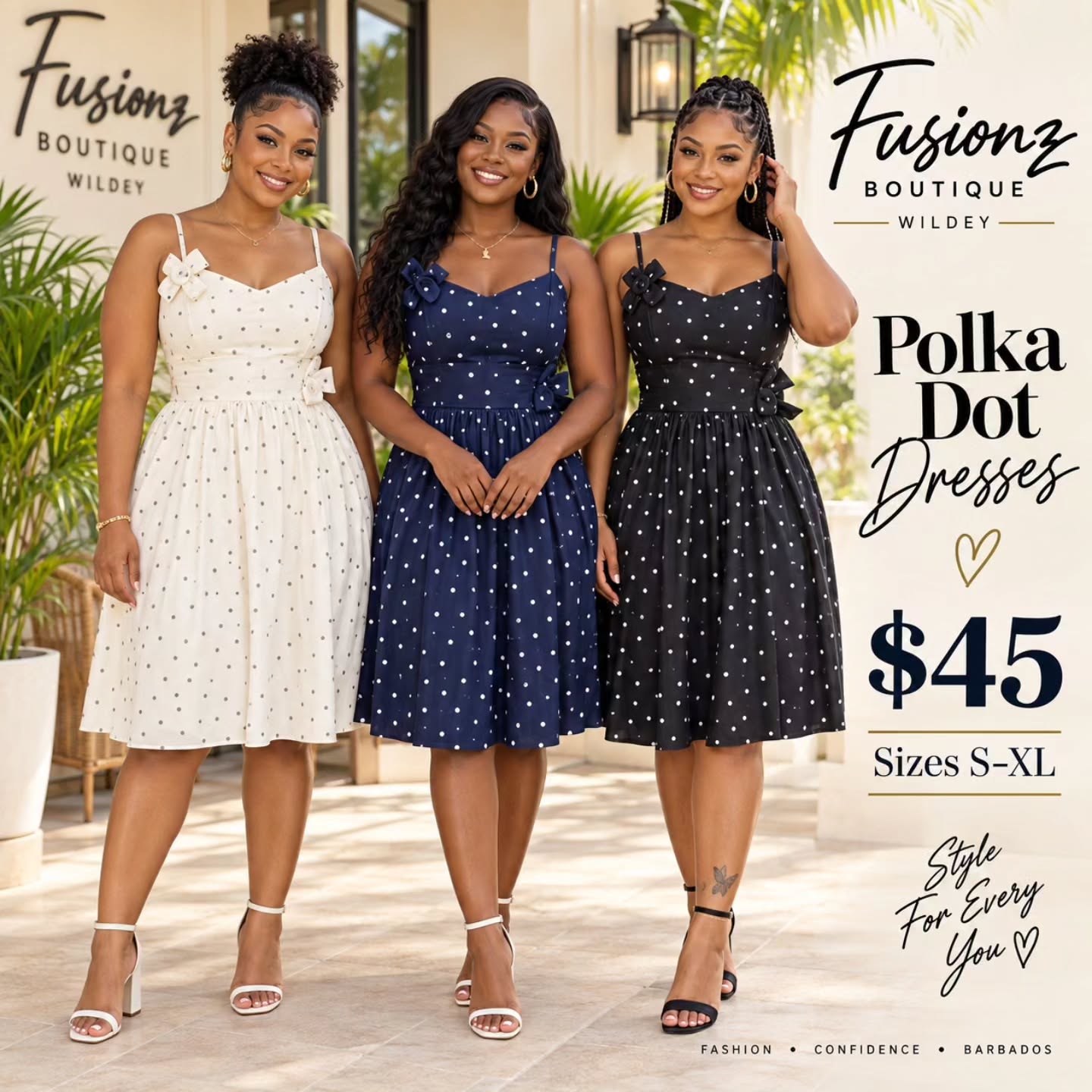 Fusionz Boutique Wildey — Long Dresses $70 & Polka Dot Dresses $45