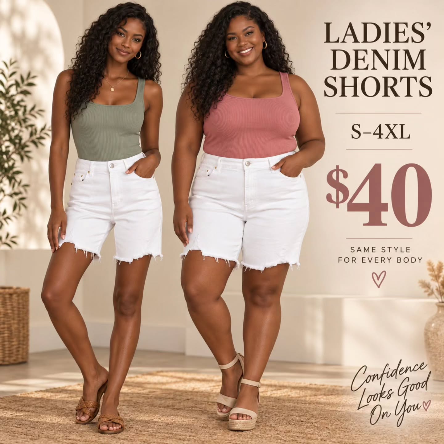 Ladies' Denim Shorts – $40 (Sizes S–4XL)
