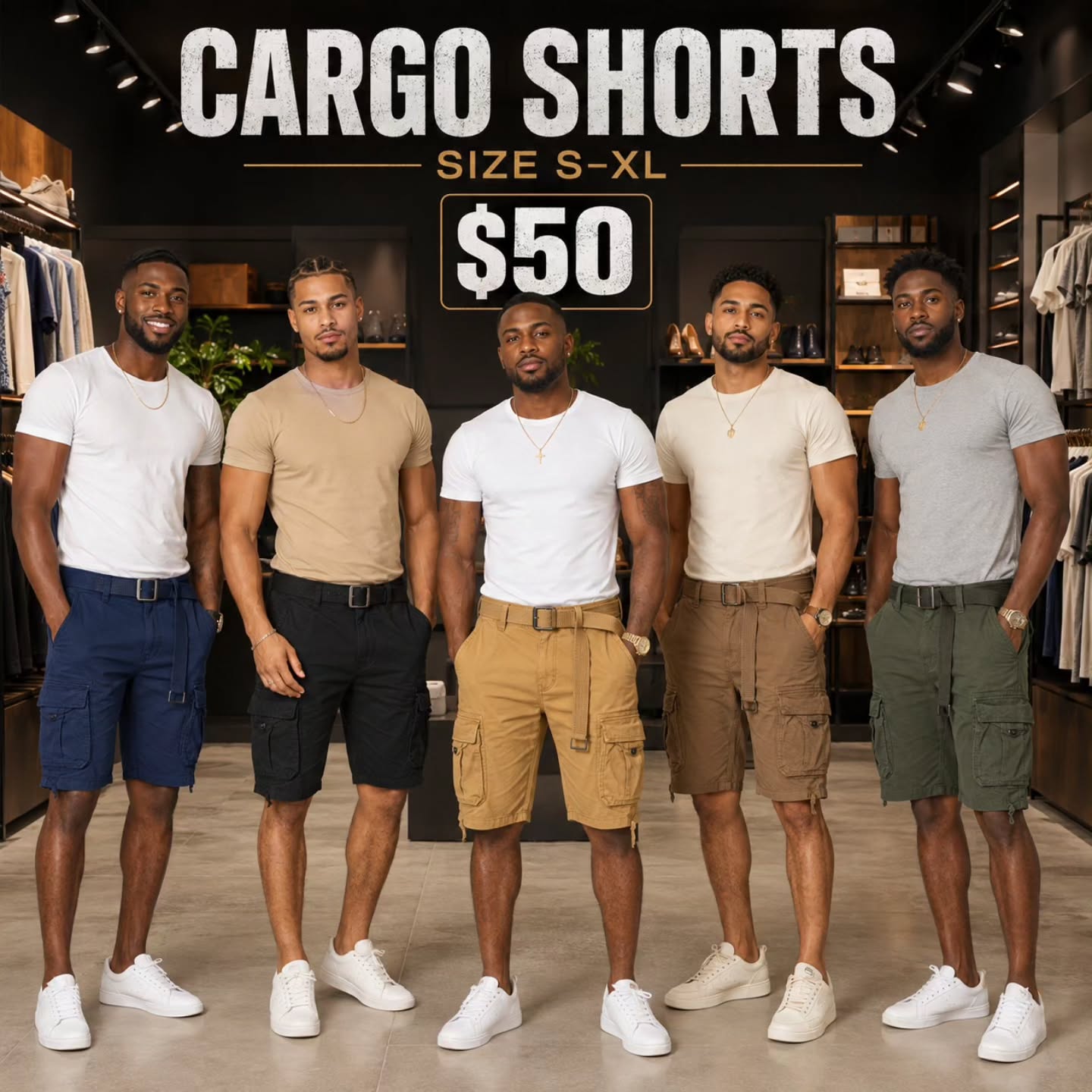 Cargo Shorts – Sizes S–XL at $50