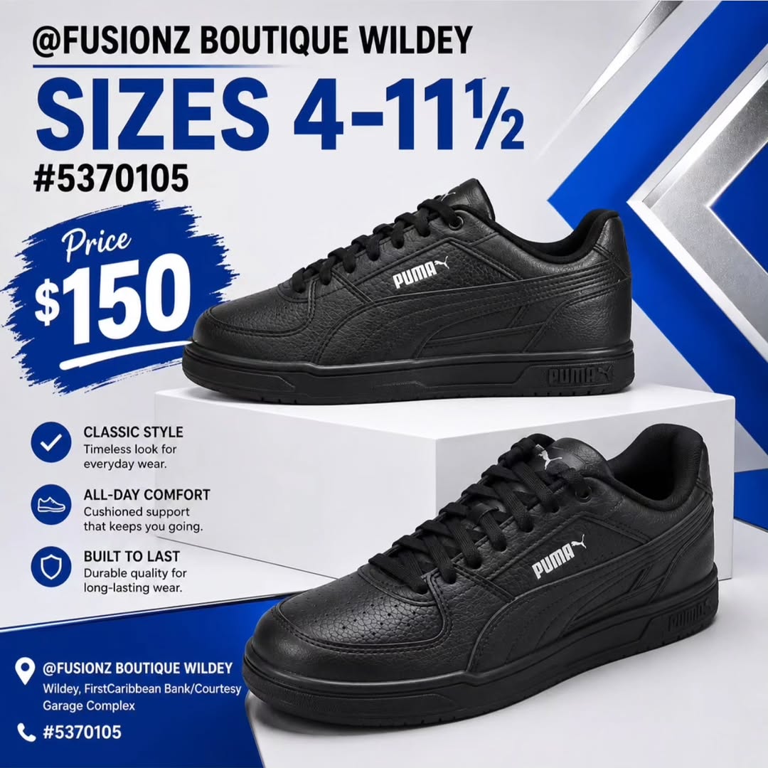 Puma Sneakers at Fusionz Boutique Wildey – $150–$160