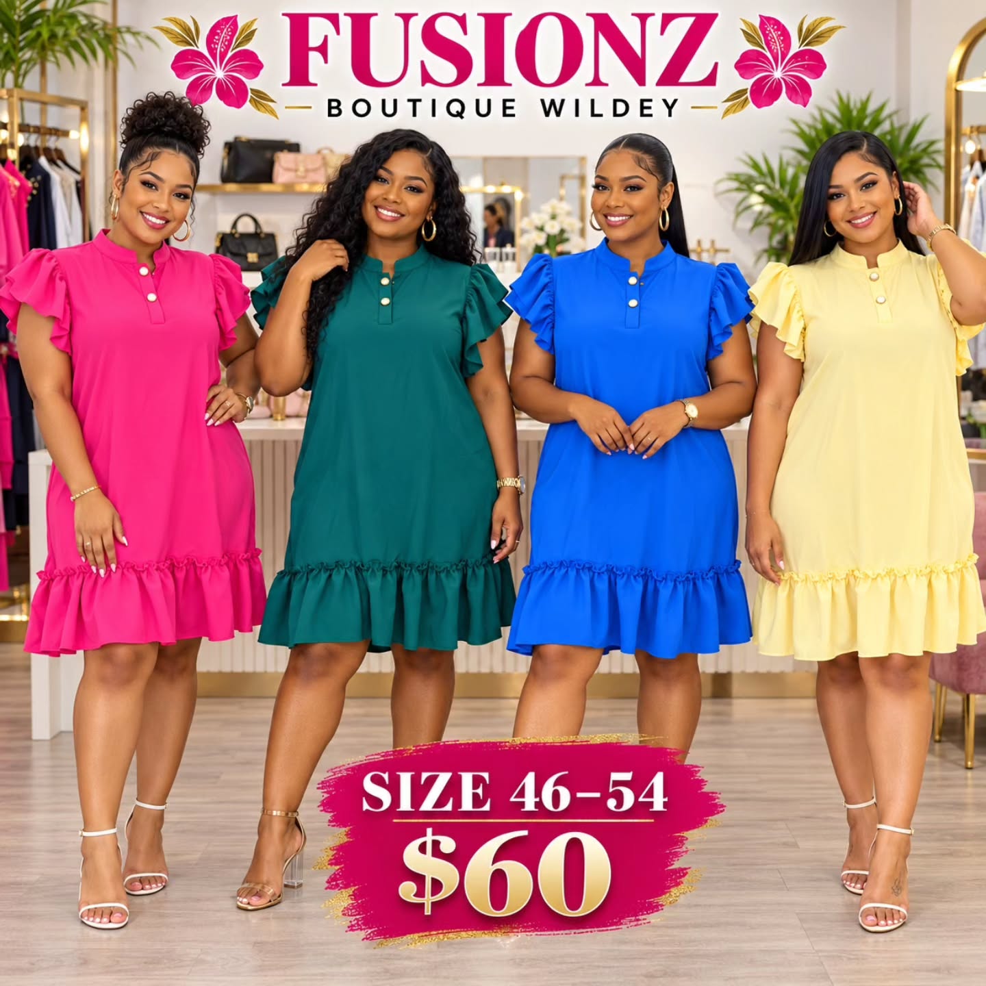 Fusionz Boutique Wildey – Ruffle Dresses Size 46–54 at $60