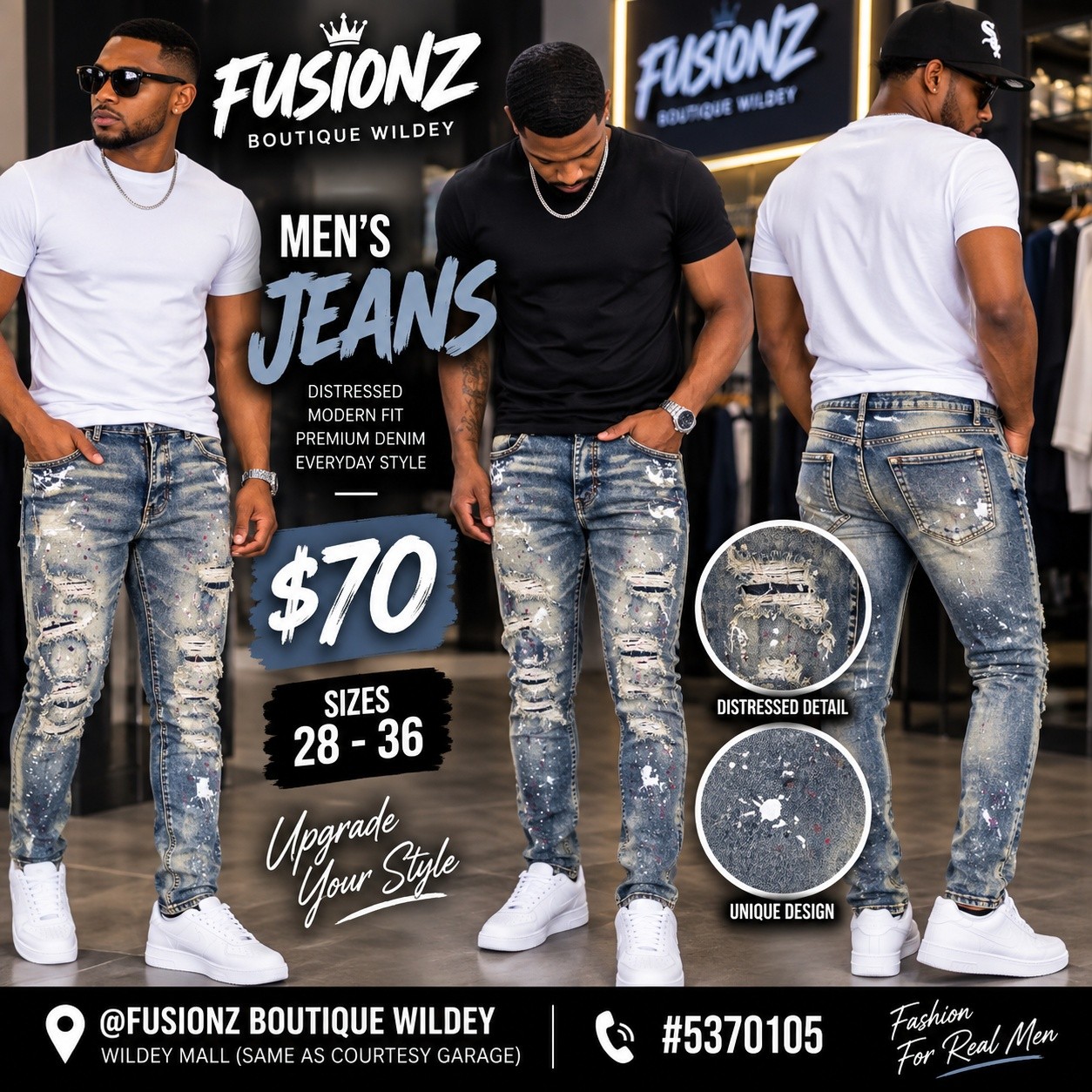 Men's Skinny & Super Skinny Jeans – $70 at Fusionz Boutique Wildey