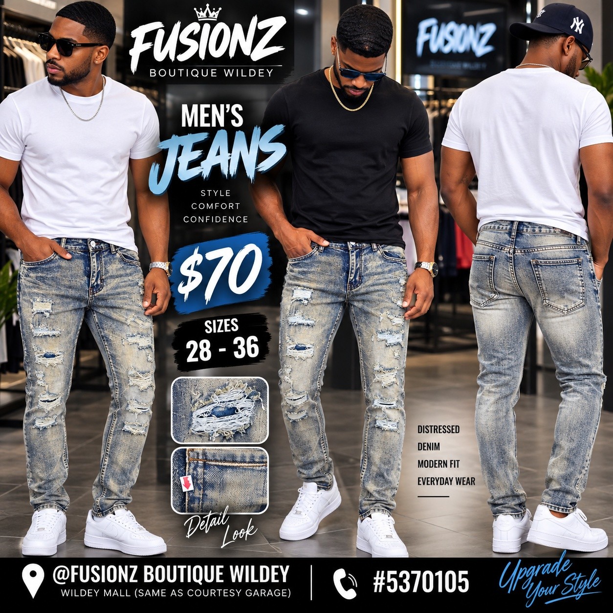 Men's Skinny & Super Skinny Jeans – $70 at Fusionz Boutique Wildey
