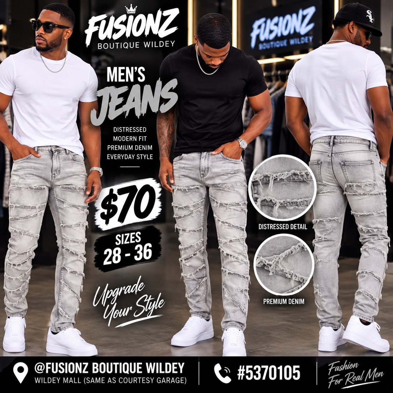Men's Skinny & Super Skinny Jeans – $70 at Fusionz Boutique Wildey