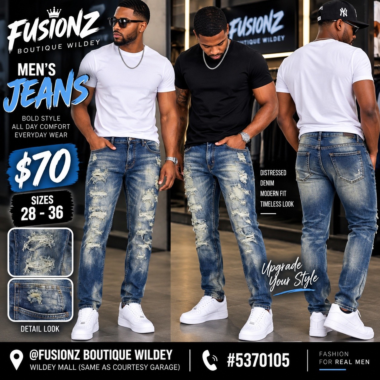 Men's Skinny & Super Skinny Jeans – $70 at Fusionz Boutique Wildey