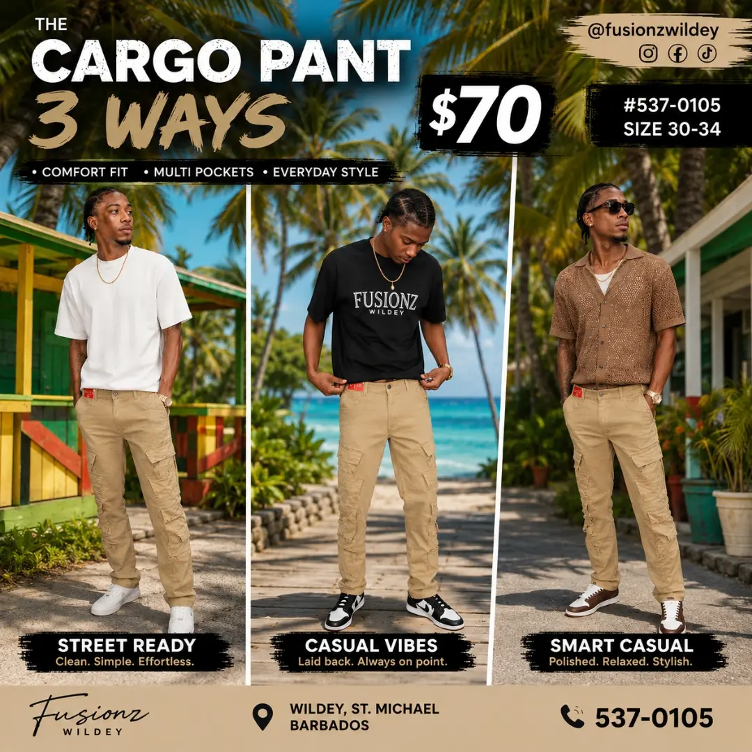 Cargo Pants & Plain Pants from $60 at Fusionz Boutique Wildey