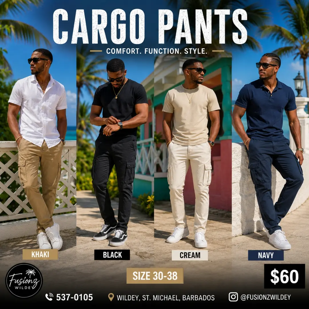 Cargo Pants & Plain Pants from $60 at Fusionz Boutique Wildey