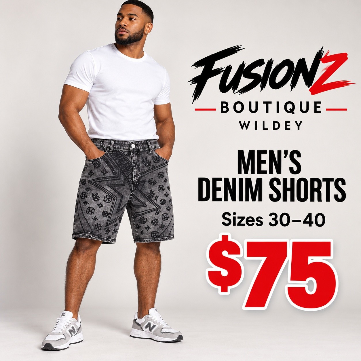 Men's Jeans $80 & Men's Denim Shorts $75 at Fusionz Boutique Wildey