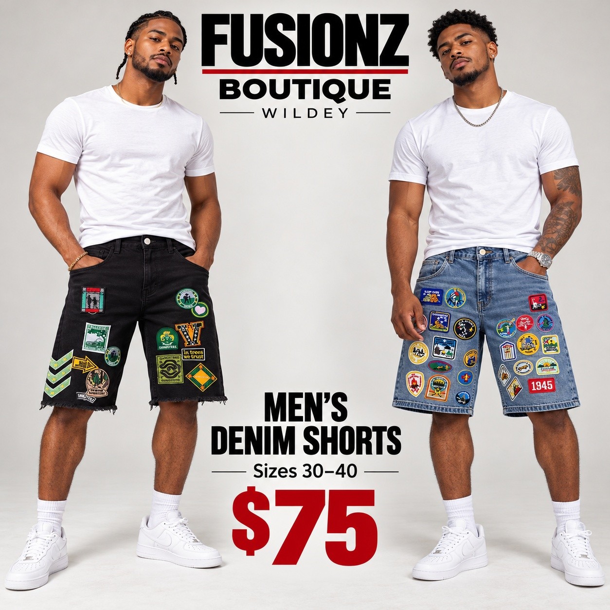 Men's Jeans $80 & Men's Denim Shorts $75 at Fusionz Boutique Wildey