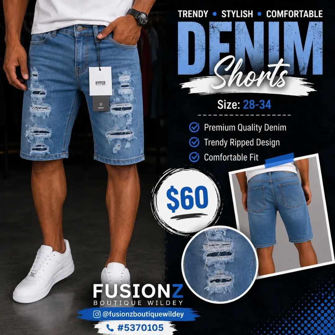 Denim Shorts – $60 at Fusionz Boutique Wildey
