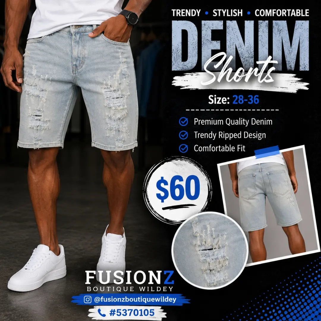 Denim Shorts – $60 at Fusionz Boutique Wildey