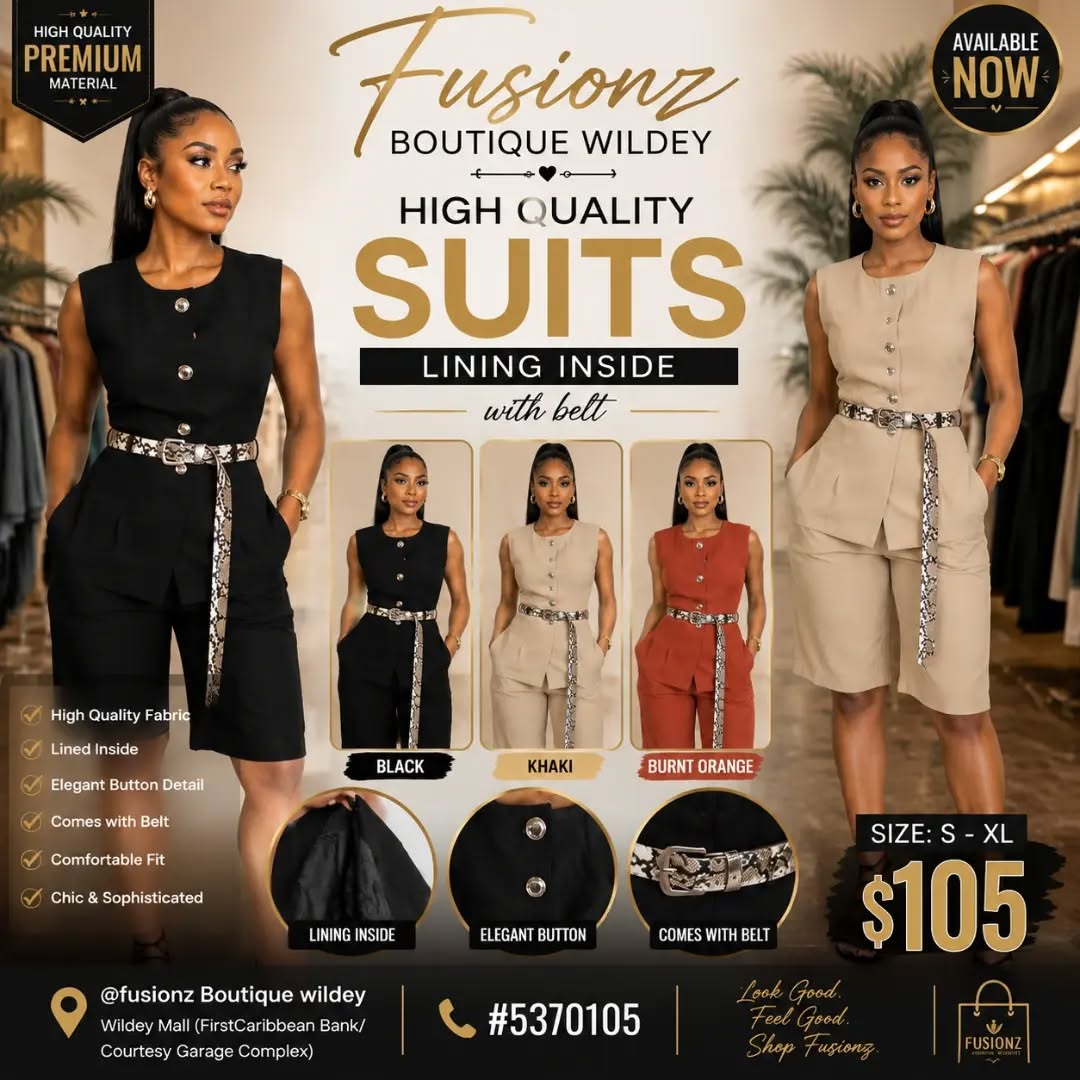 High Quality Ladies Suits – $105 at Fusionz Boutique Wildey