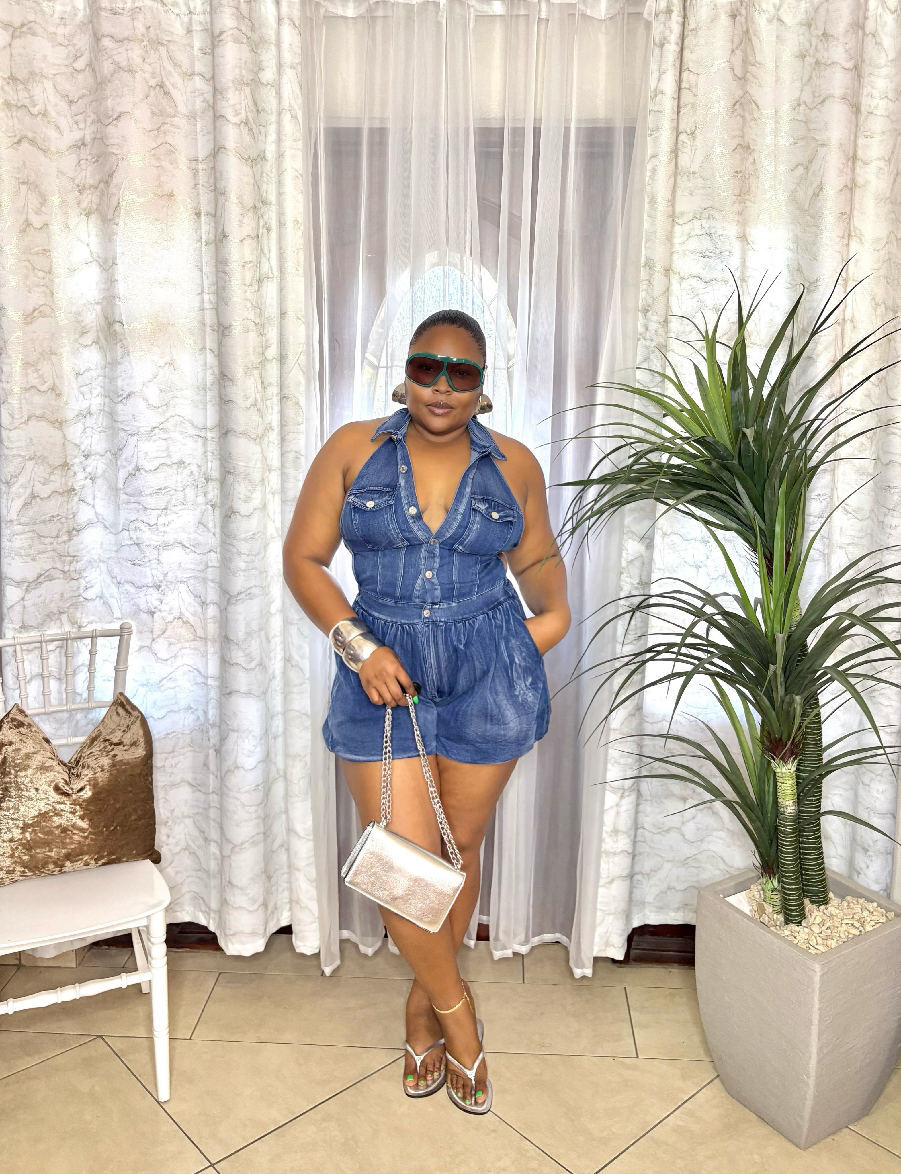 Stretch Denim Romper & Accessories at KCs Kloset