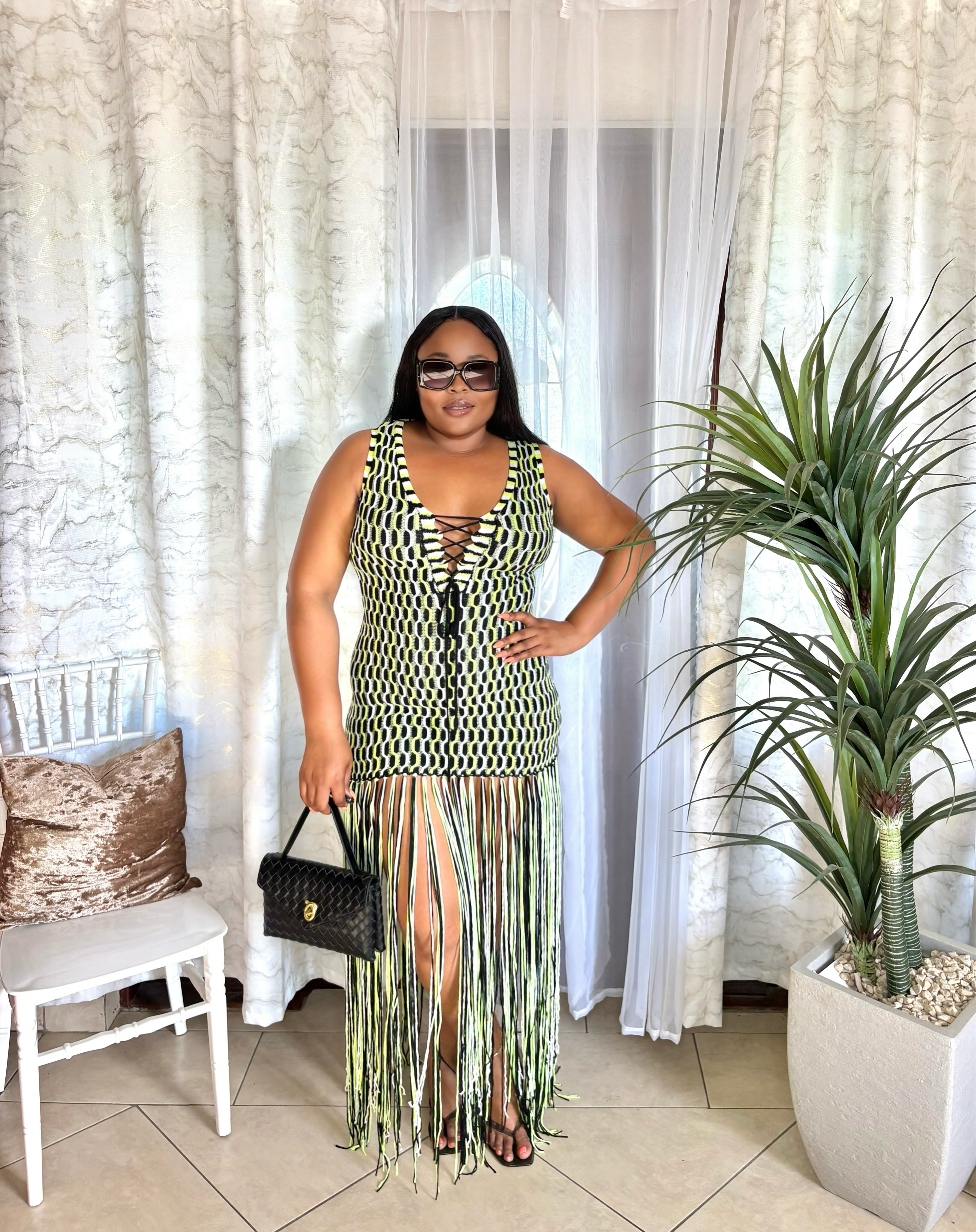 Statement Neon Green Fringe Dress – $185 | Bag & Sunnies Also Available