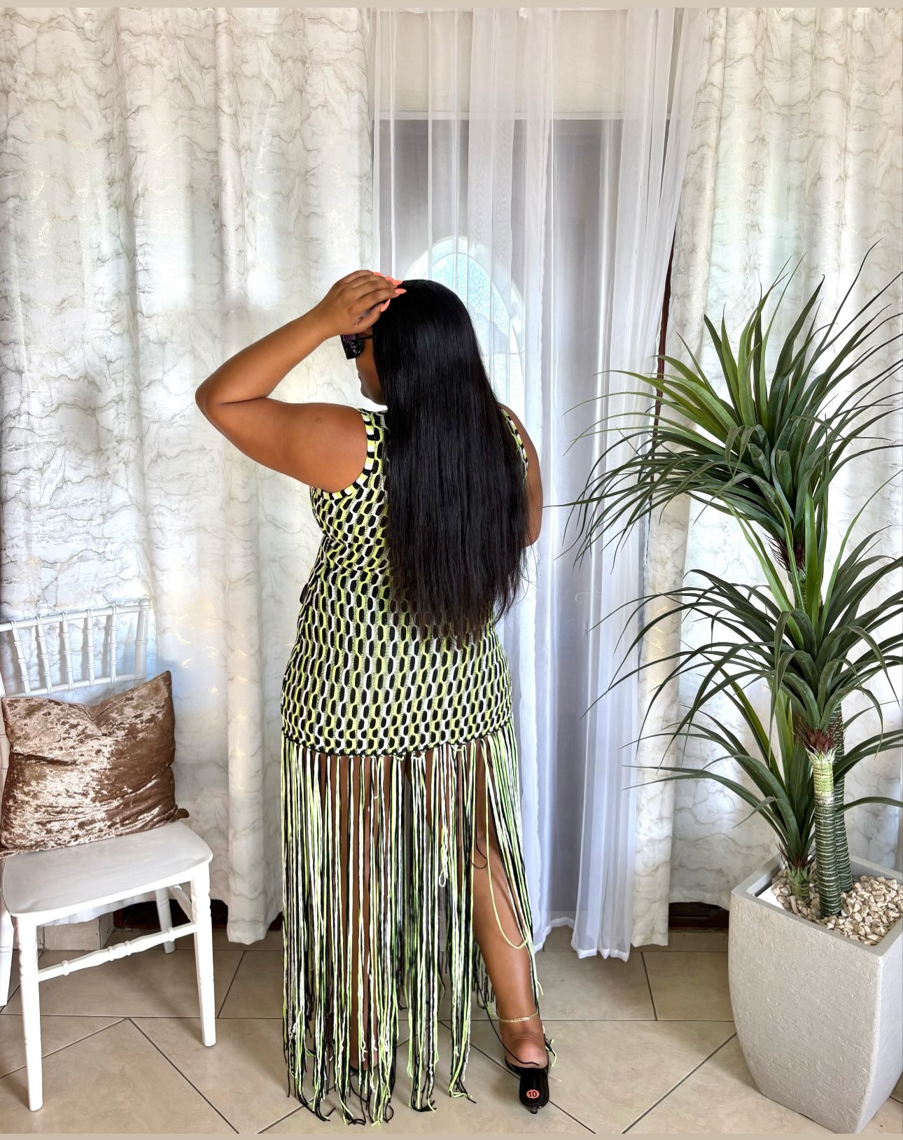 Statement Neon Green Fringe Dress – $185 | Bag & Sunnies Also Available